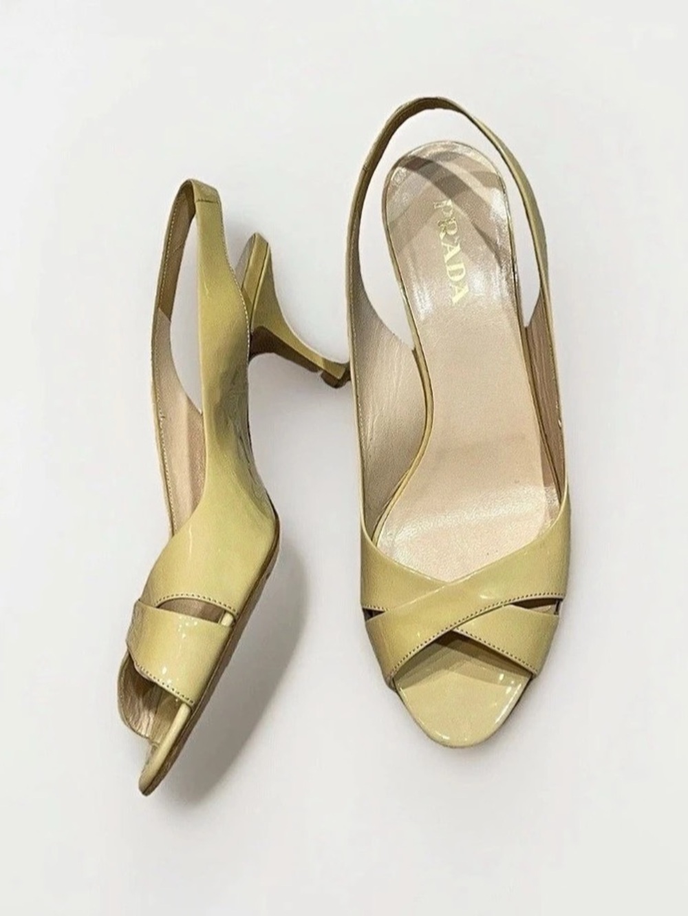 Prada Patent Leather Slingback Kitten Heels Yellow EU 381⁄2, USA 7.5